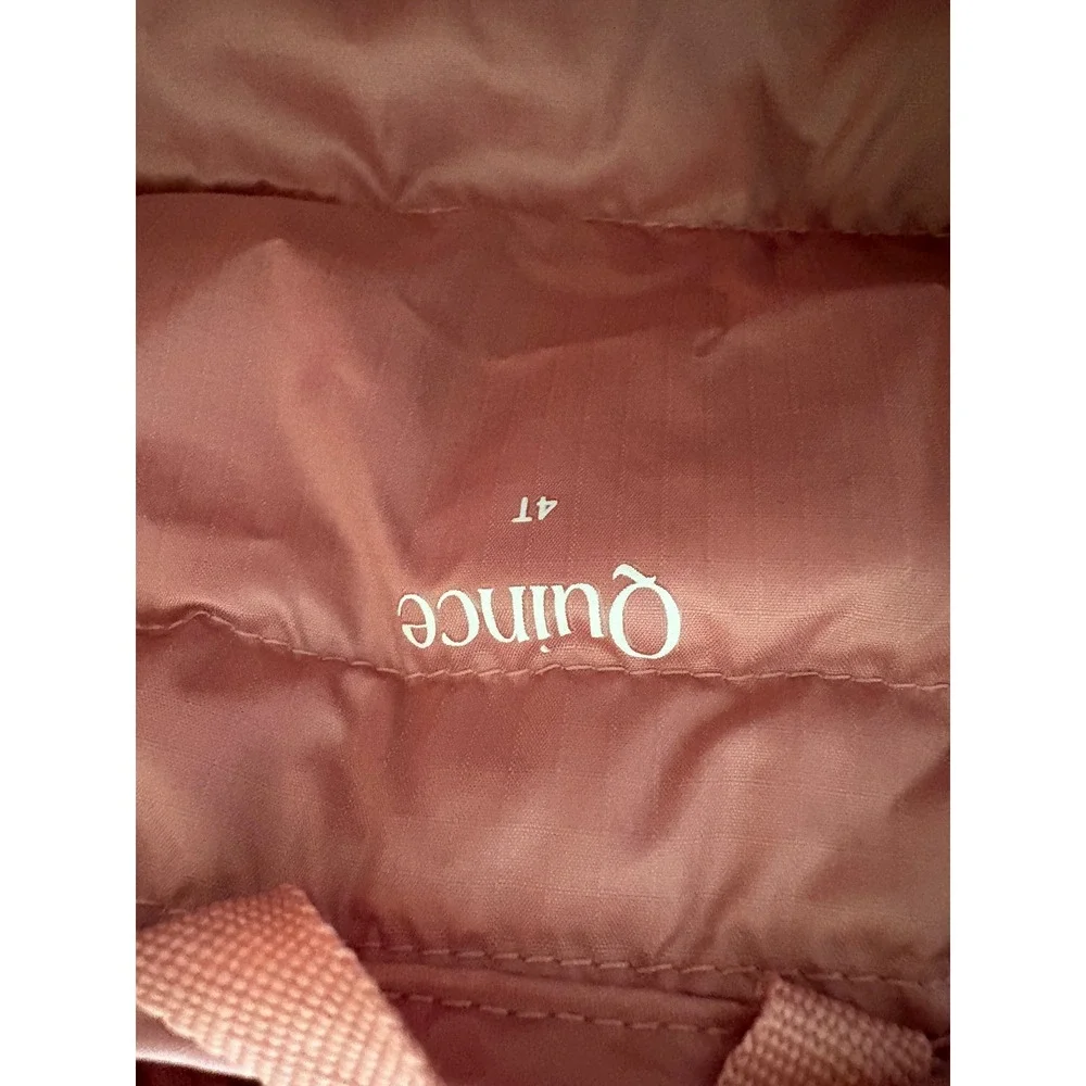 Quince Kids Lightweight Down Hooded Puffer Jacket Dusty Rose 4T NWT